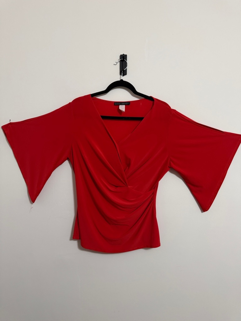 Coco Bianco Red Drape-Front V-Neck Top